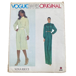 Vintage Vogue Sewing Pattern 2352 Paris Original Size 10 Nina Ricci Dress & Belt
